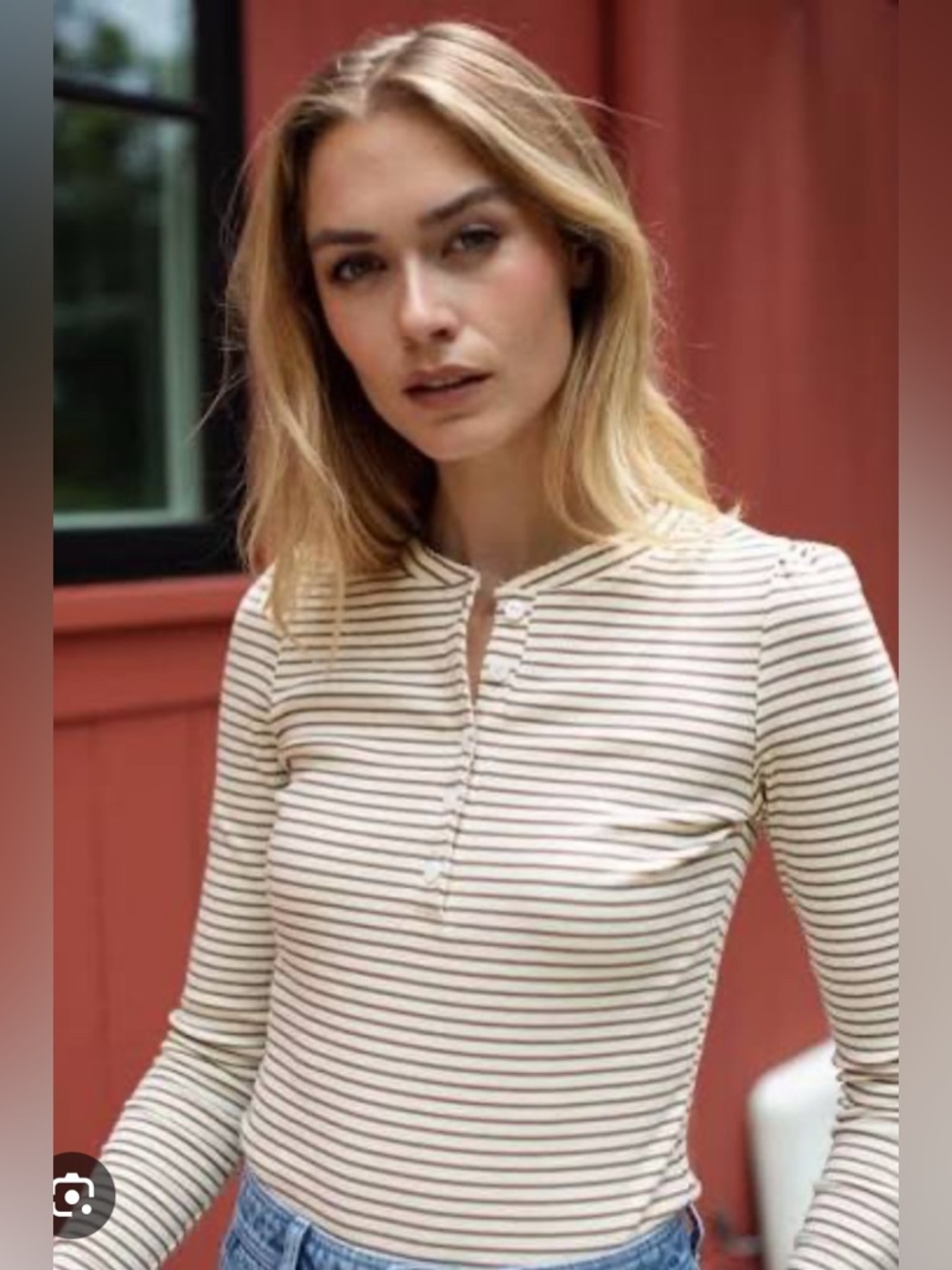 NWT Marea Puff Sleeve Henley in Ivory and Mocha size Large